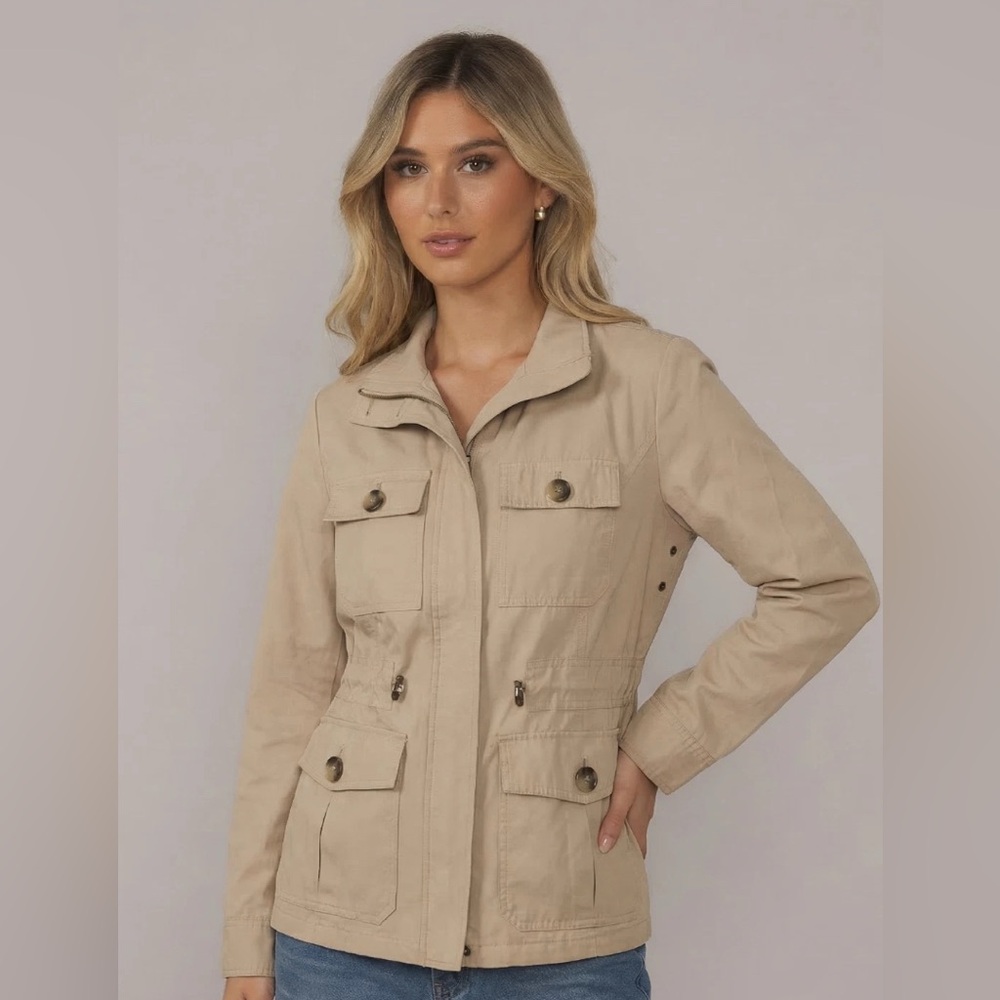 Van Heusen Women's Khaki Short Trench Coat Classic Army Style Spring Jacket XS